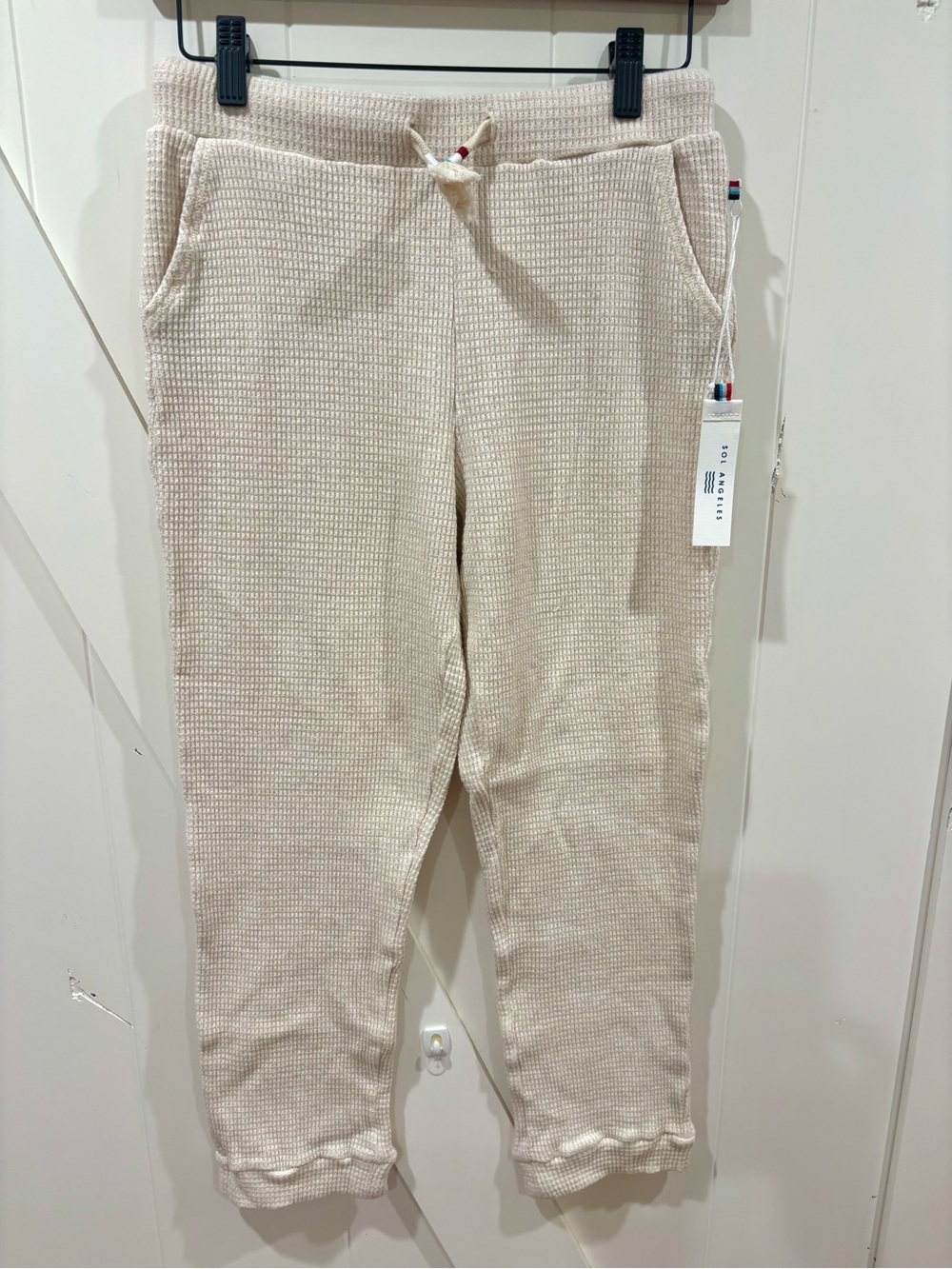 Sol Angeles Kids Cream Waffle Joggers, size 14